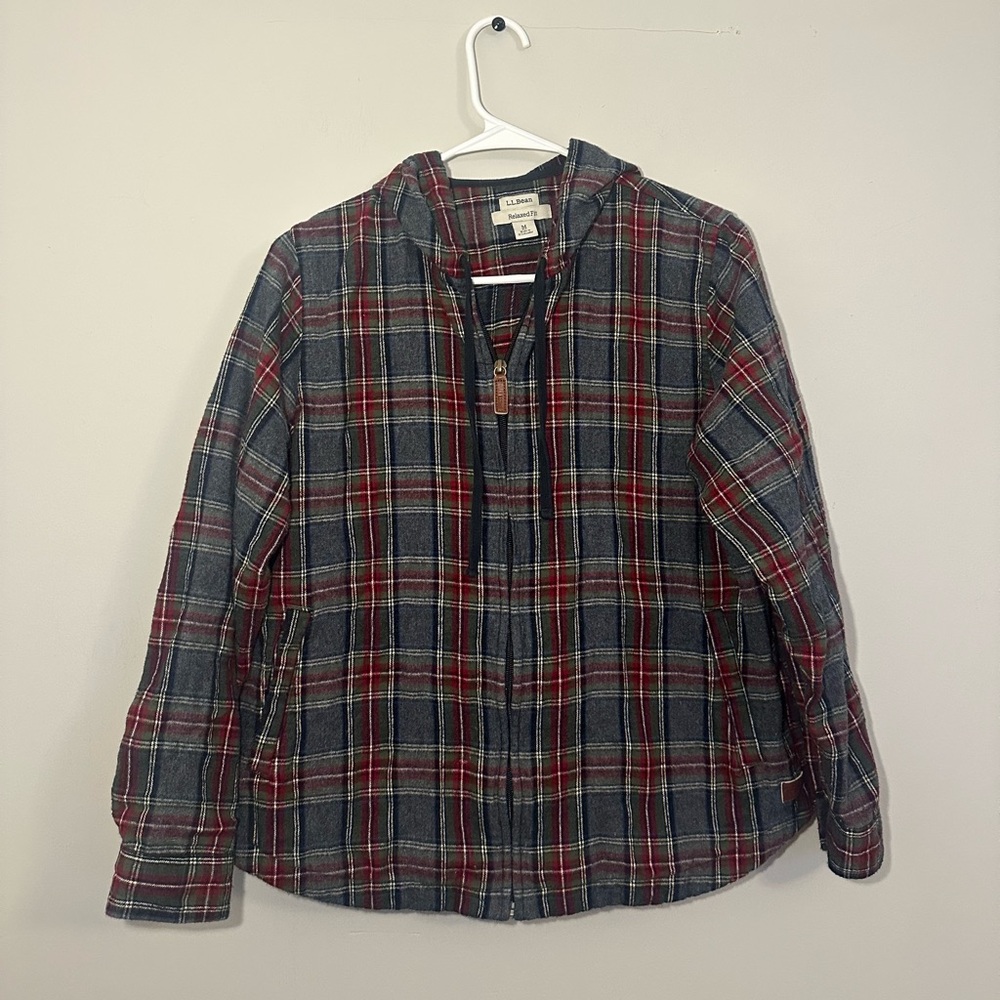 L.L. Bean Plaid Zip-Up Hoodie in Navy, Red, Green